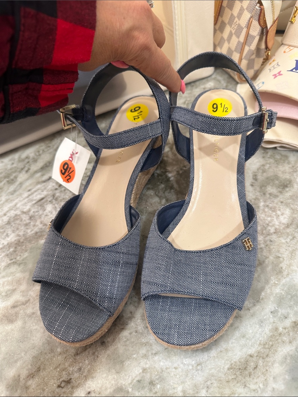 NWT Tommy Hilfiger Denim Blue Wedge Sandals 9.5